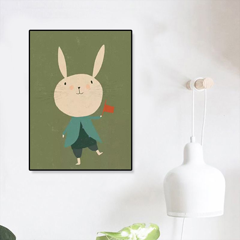 Cartoon Illustration Bunny Art Print Canvas Textured Pastel Wall Decor for Kids Room