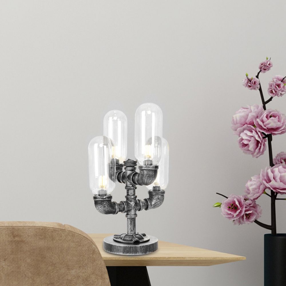 1/4/5-Bulb-Kapsel Schatten Tisch Liging Industrial Clear/Bernstein Glas Nachtlampe für Schlafzimmer