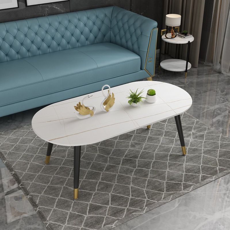 18.8" Tall Modern Ironcraft 4 Legs Black/white Slate Top Coffee Table