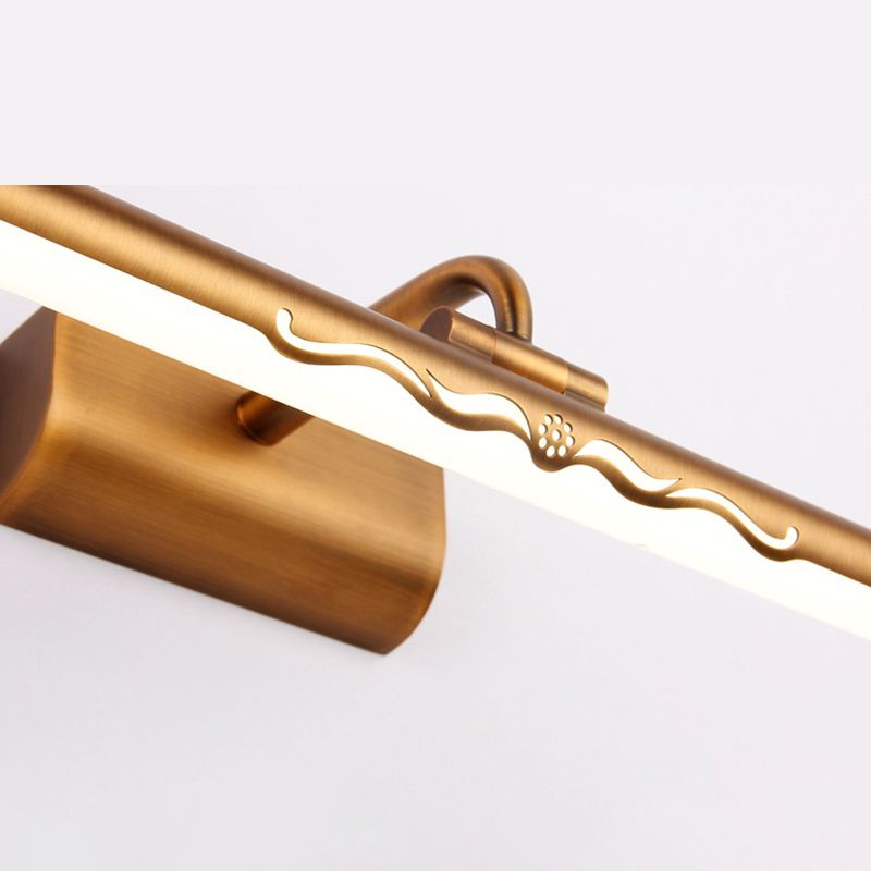 Waterproof Linear LED Wall Light Metal Antique Brass Vanity Neutral Light for Dressing Room