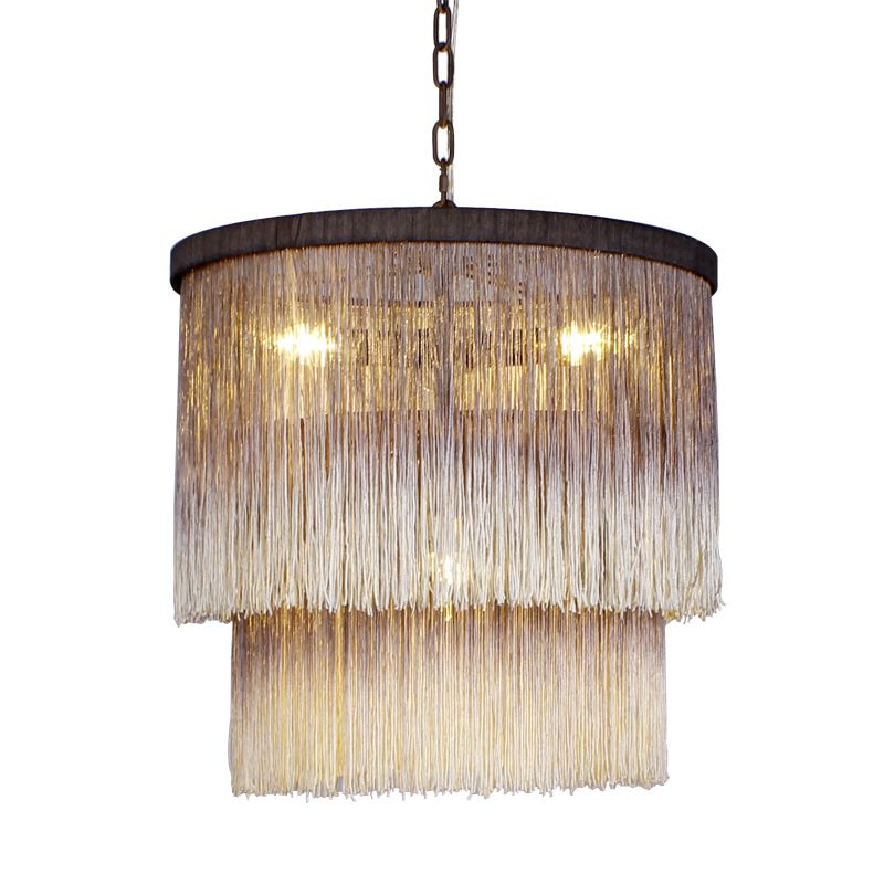 Tessuto di lampadario cilindrico minimalista in sospeso 4 lampada a sospensione in marrone per camera da letto