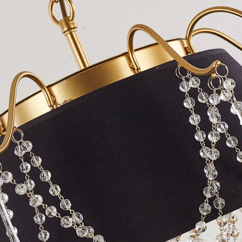 Black Cone Pendant Ceiling Light Contemporary 4 Lights Metal Chandelier Lamp with Clear Crystal Bead Accent