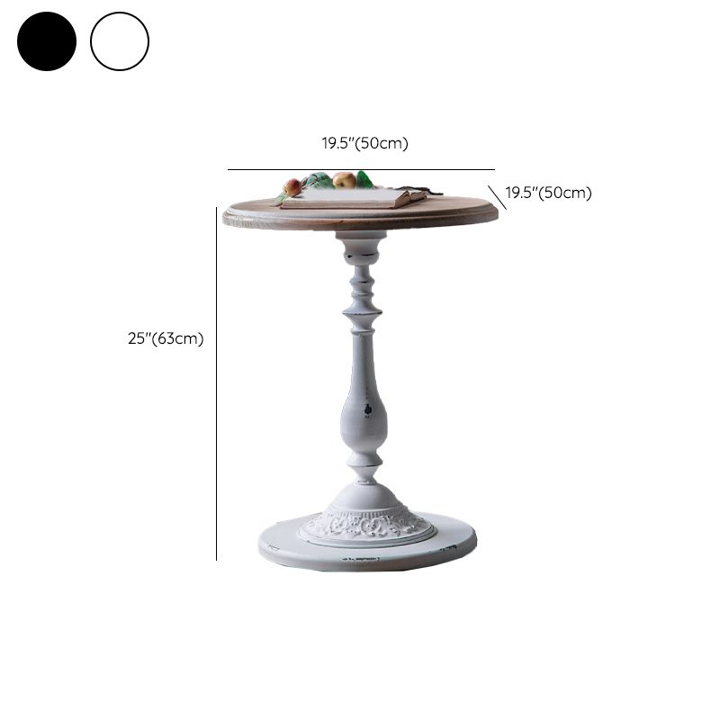Round Shape Solid Wood End Table with Metal Base Corner Table for Living Room