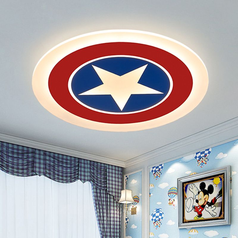 Captain Shield Flush Mount Cartoon Metal LED White Flushmount Lighting for Bedroom