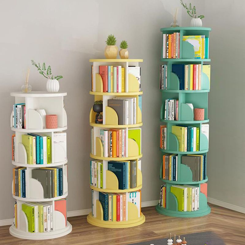 Modern Wooden Rotatable Storage Bookshelf Home Round Bookcase