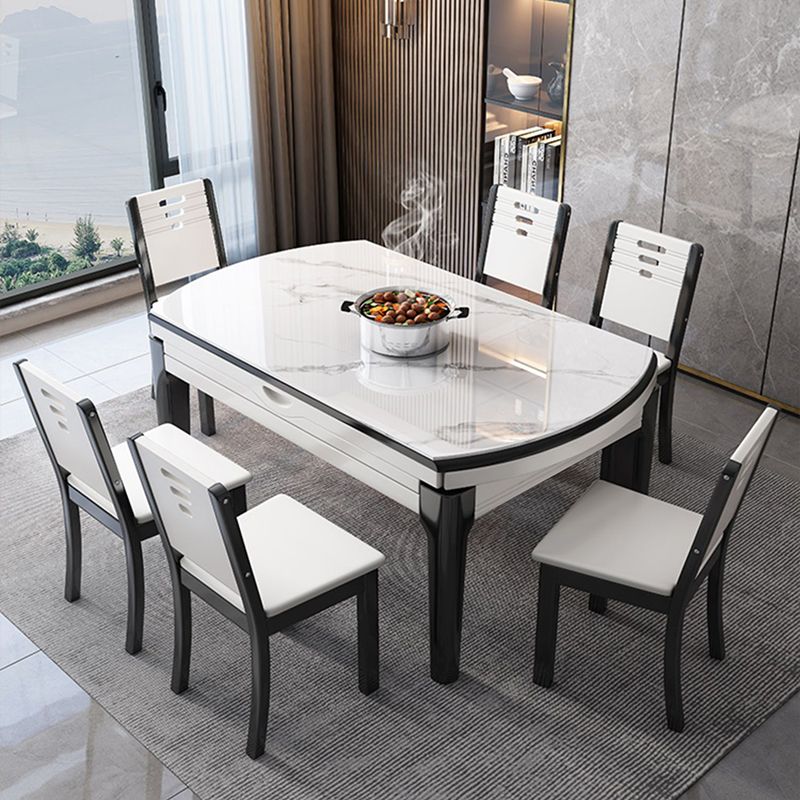 White Foldable Dining Table Set 1/7 Pcs Stone Dinette Set for Dining Room