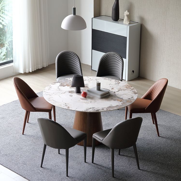 Modern Ashwood Dinette Set 1/3/4/5/7 Pieces Round Dining Table Set with Sintered Stone Top