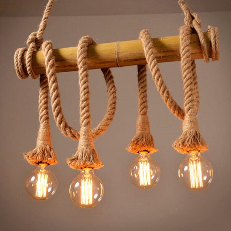 Hanging Lamp Natural Rope Light Vintage Room Indoor Bar Light