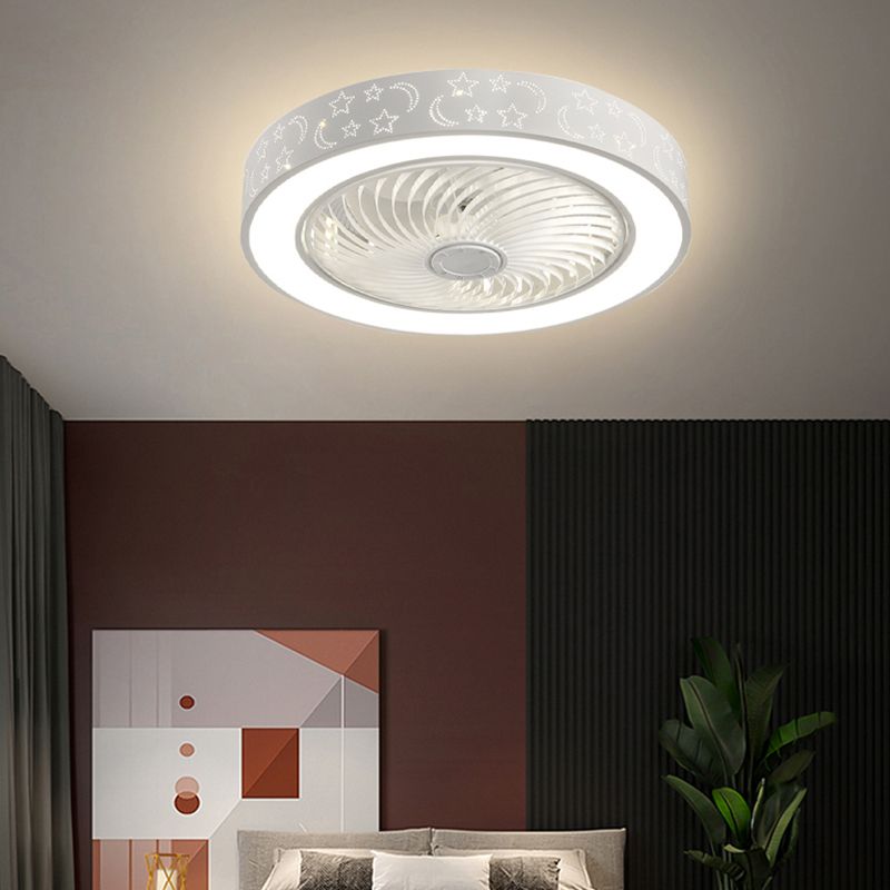 Tel-outs White Round Fan Light LED Contemporary Metal Semi Flush Soffio Light