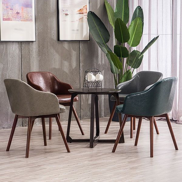 Modern Style Wood Arm Chair Upholstered Fabric Dining Side Chair 19.6"x19.6"x29.9"