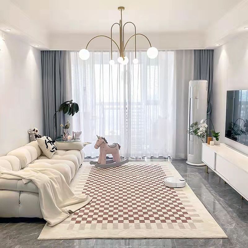 Simplicity Plaid Area Rug Polyester Carpet Non-Slip Backing Rug for Home Decoration