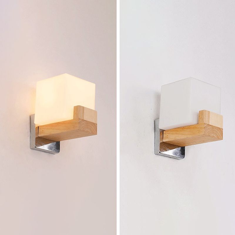 Luci di applique da parete di semplicità contemporanea con arte in legno per camera da letto