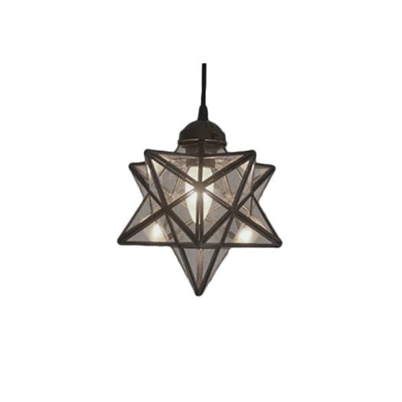 Textured White/Clear Star Hanging Pendant Light Tiffany Style 8"/12" W 1 Head Stainless Glass Ceiling Lamp for Dining Room