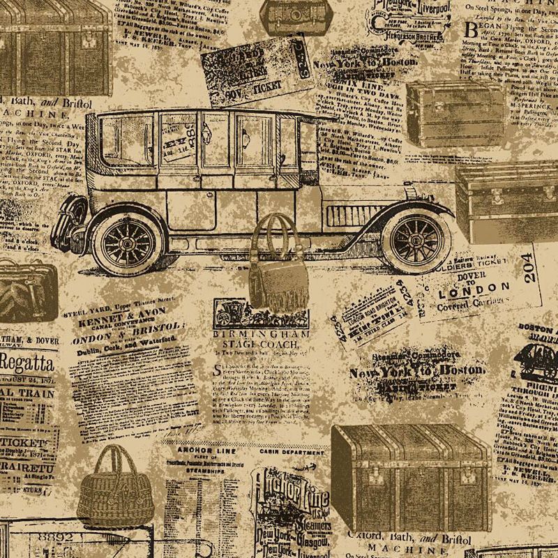 Black and Brown English Letters and Carriage Cart Waterproof Non-Pasted Wallpaper, 33' x 20.5"