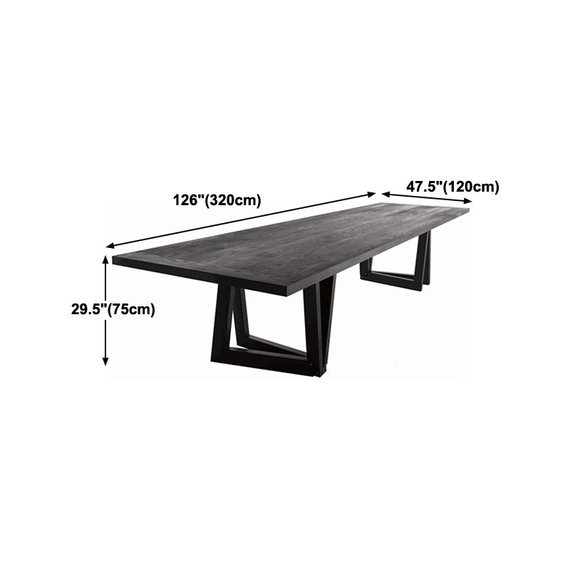 Rectangle Pine Wood Dining Table Industrial Black Table with Double Pedestal