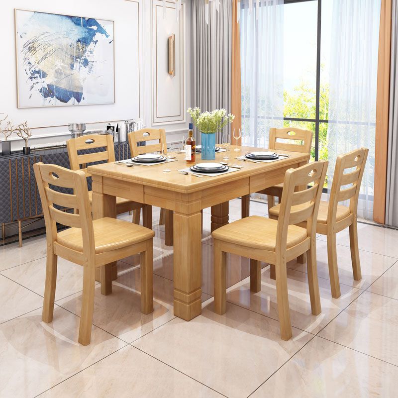 Solid Wood Dining Table 4 Legs Dining Room Table for Kitchen