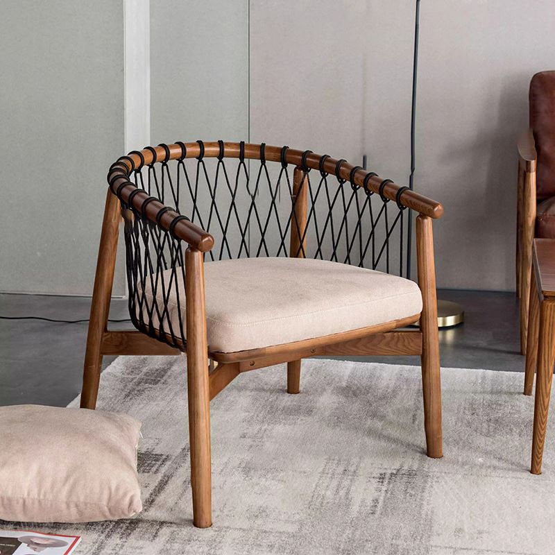 Barrel Accent Chair Solid Wood Arm Chair in Brone with Pillow Back