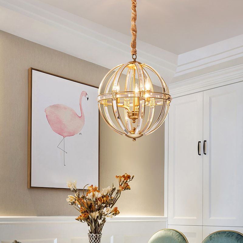 Modern Metal Crystal Ball Chandelier Light Multi Head Hanging Light for Restaurant