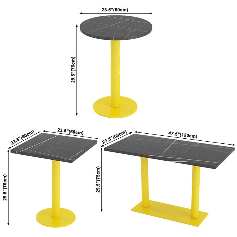 Industrial Style Sintered Stone Dinner Room Kitchen Table Black Top Table with Yellow Frame