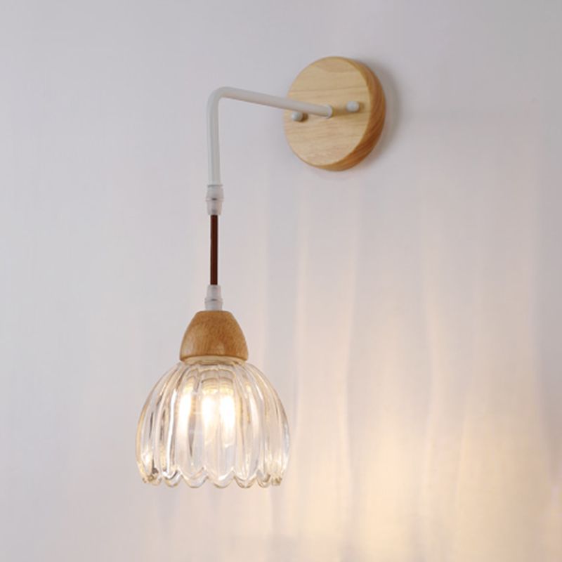 Modern Simple Wall Light Wooden Dome Shape Wall Lamp for Living Room