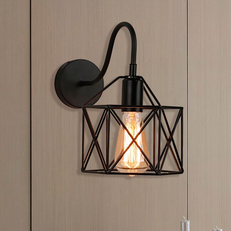 Schwarze X-Cage-Wandbeleuchtung mit Schwanenhalsarm Retro Loft Metal 1 Light Stange Wandhalterung Licht