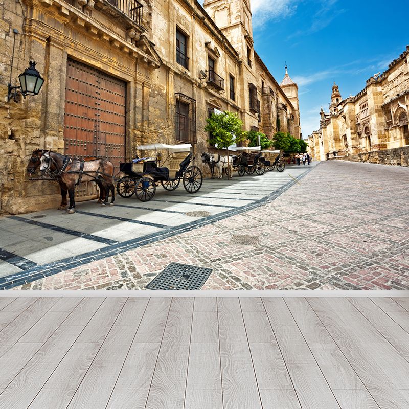 Modern Downtown Mural Wallpaper for Boys Bedroom Full Size Wall Covering in Blue