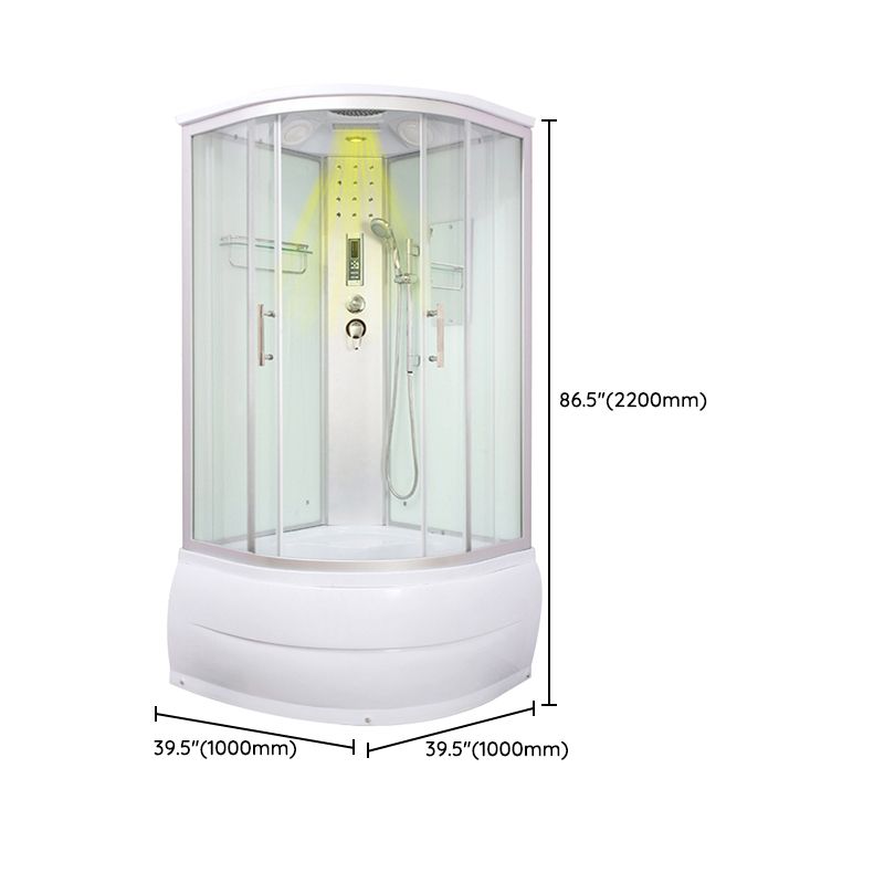 Round Shower Stall Double Sliding Shower Stall with White Base and Rain Shower