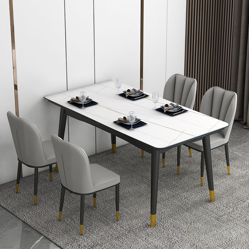 Rectangular Sintered Stone Dining Table Luxury 4 Legs Furniture in Matte Finish for Home