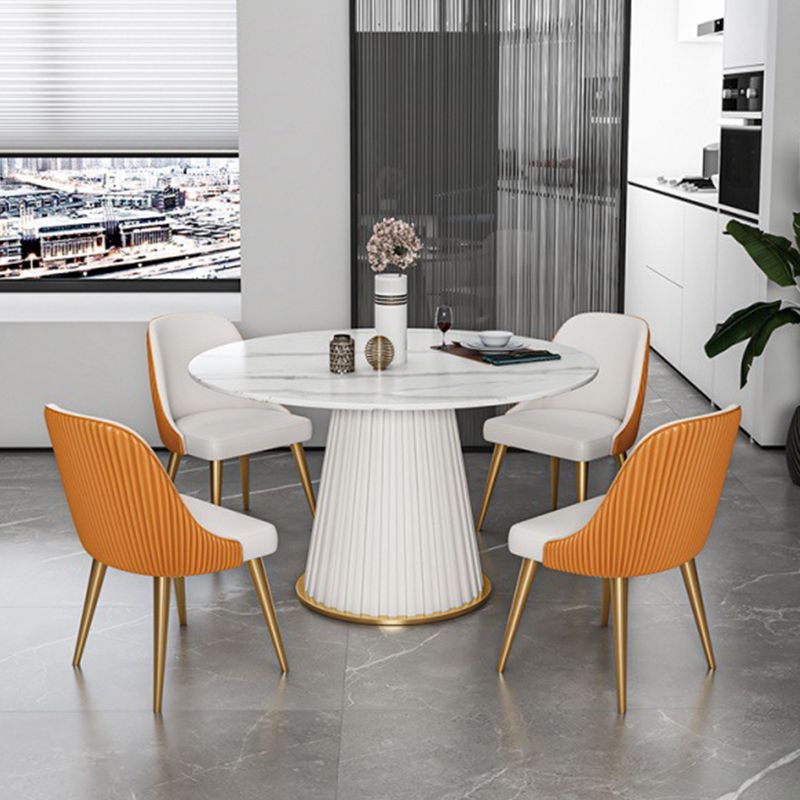 Contemporary Round Dining Table White Sintered Stone Top Pedestal Table for Home