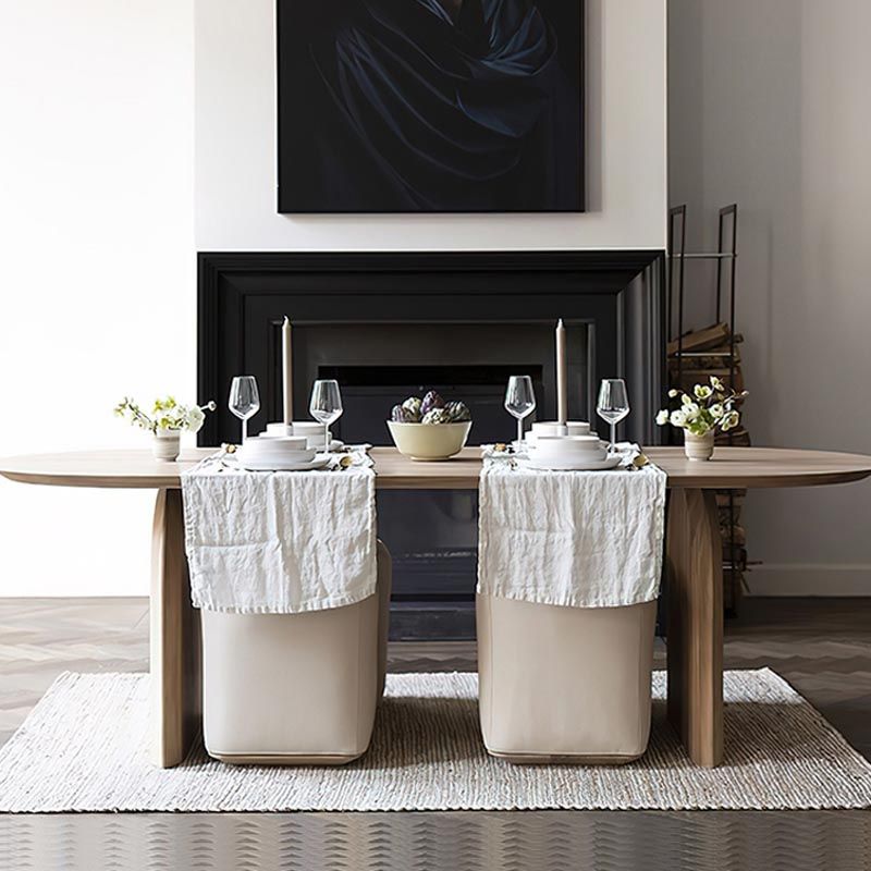 Oval Solid Wood Dining Table Modern Furniture with Double Pedestal for Office