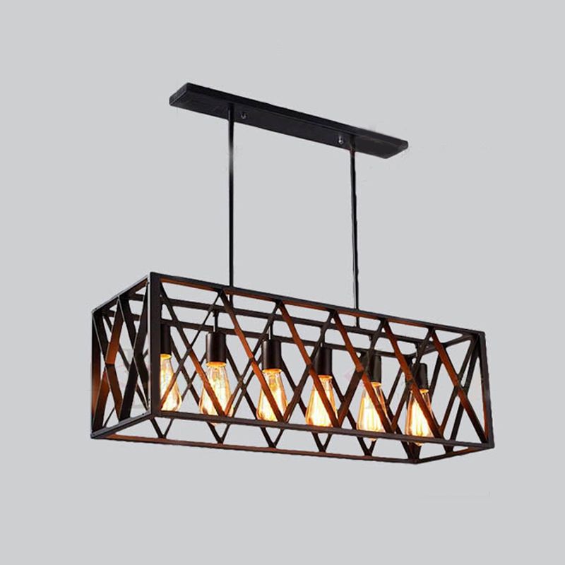 Luminaires d'éclairage d'île métallique à île en cage industrielle en noir