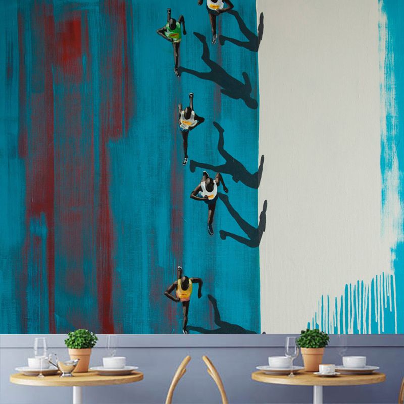 Running Race Overlook Art Murals Contemporary Non-Woven Fabric Wall Covering in Blue