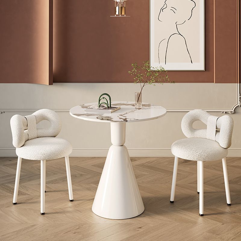 Round Dining Table Set with White Chairs 1/2/3/4 Pieces Stone Dining Set for Home