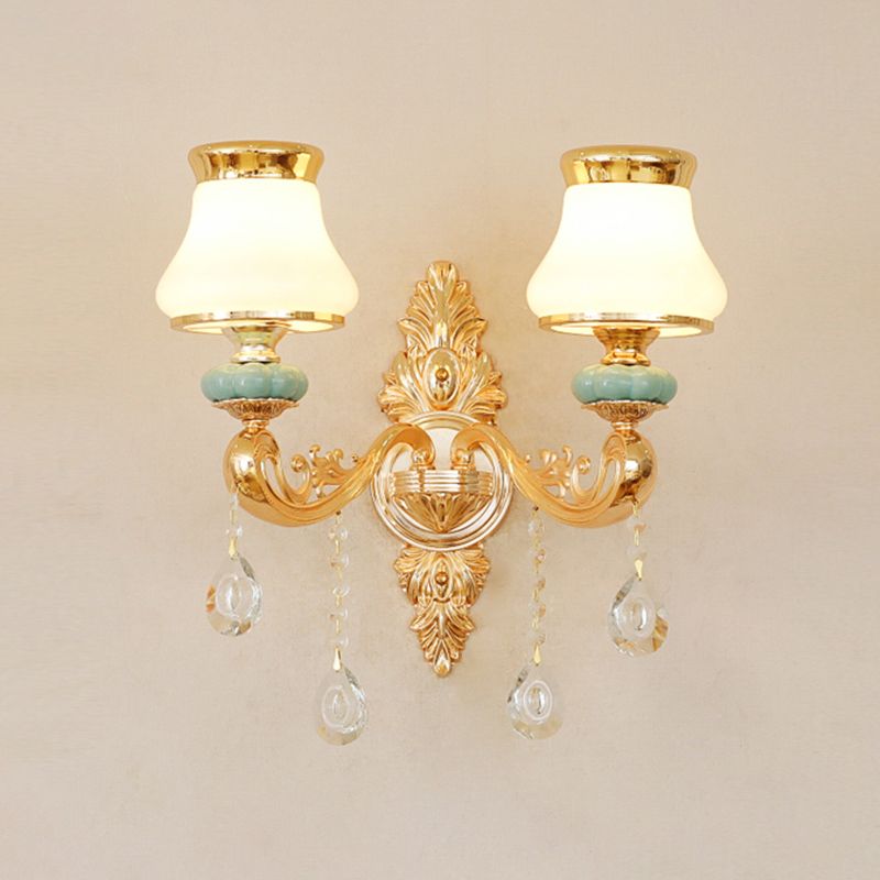 Handblown Glass Gold Chandelier Light Bud Retro Pendant Light Fixture with Crystal Accent
