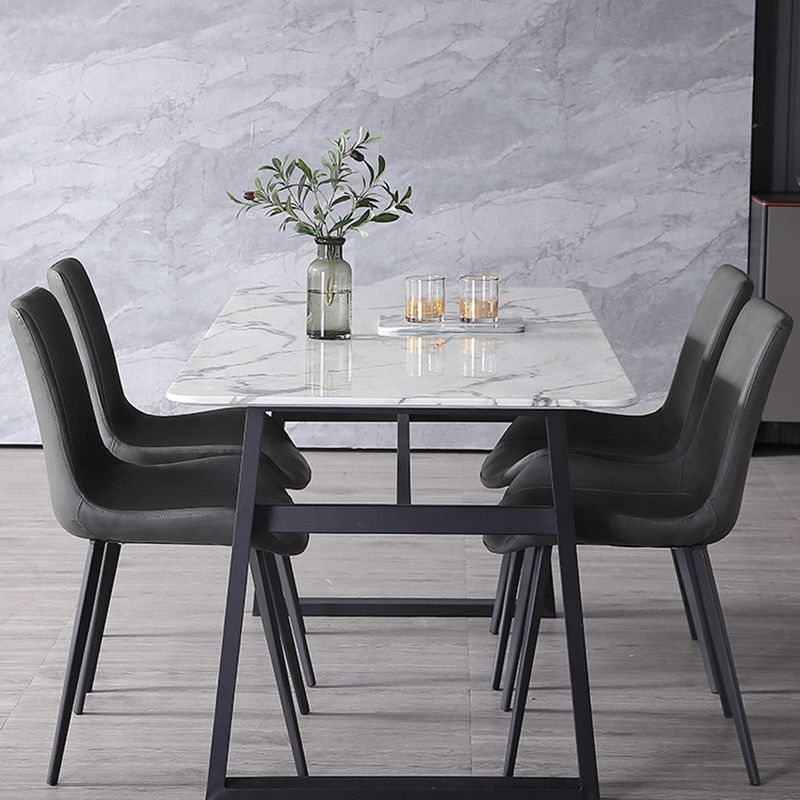 Industrial Style Faux Leather Chair Armless Side Chairs with Metal Legs