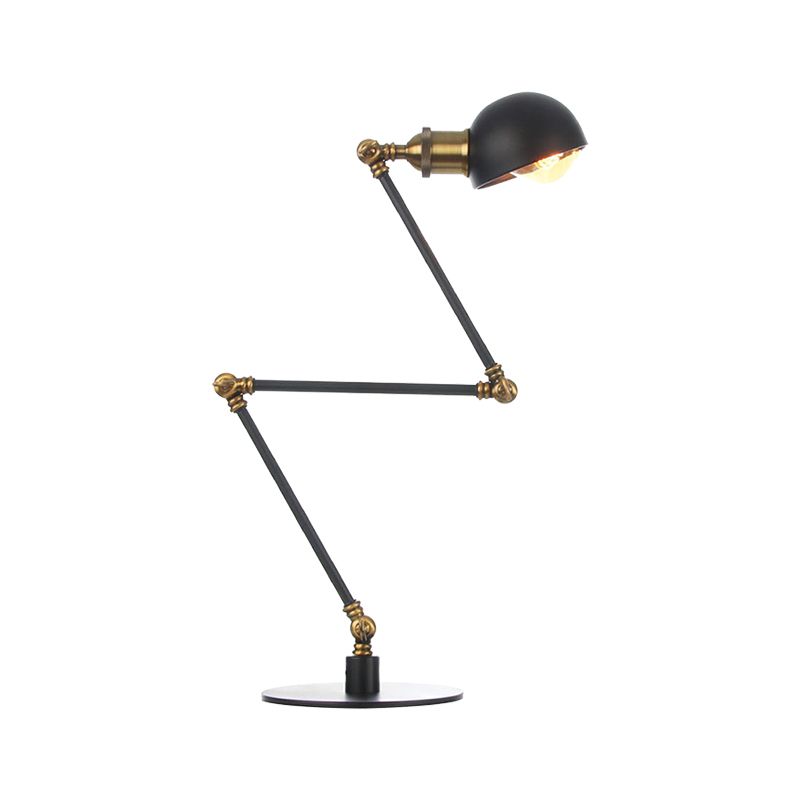 Black/Brass Domed Table Lighting Industrial Style 4"/8.5" Wide 1 Bulb Metallic Table Lamp with Adjustable Arm for Office