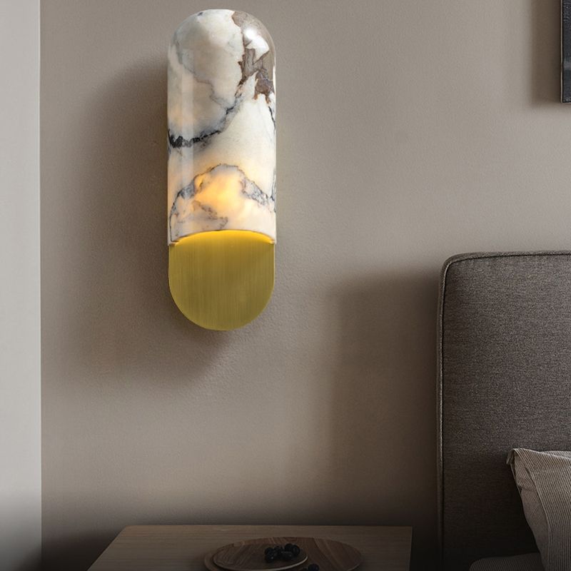 Modern Metal Wall Sconce Geometric Shape Wall Light with Stone Shade for Bedroom