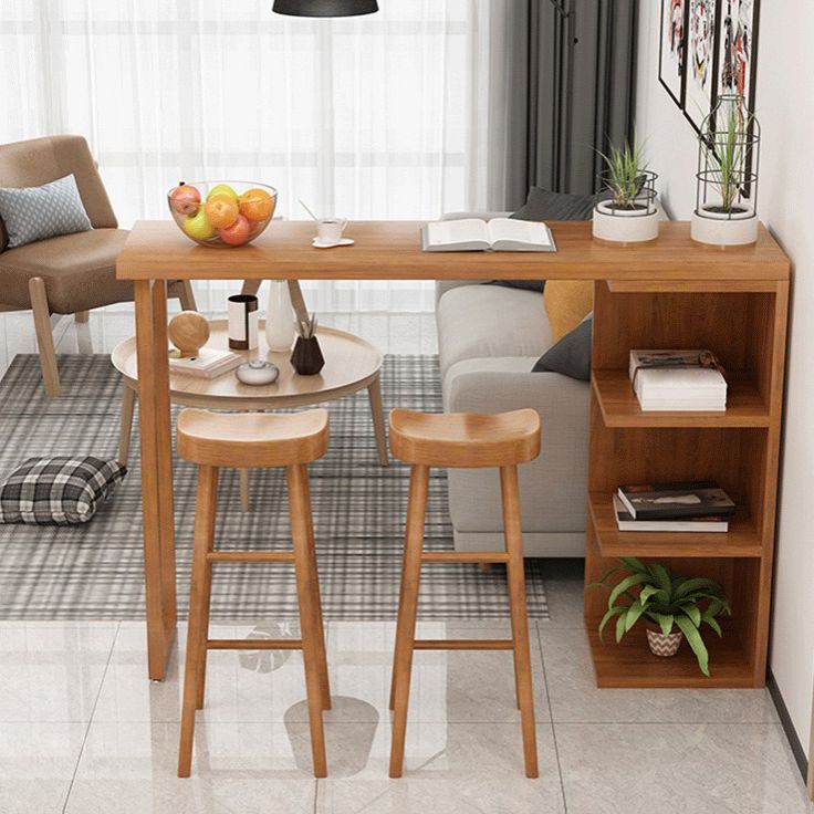 Industrial 1/2/3 Pieces Solid Wood Bar Table Set Fixed Counter Set for Home Use