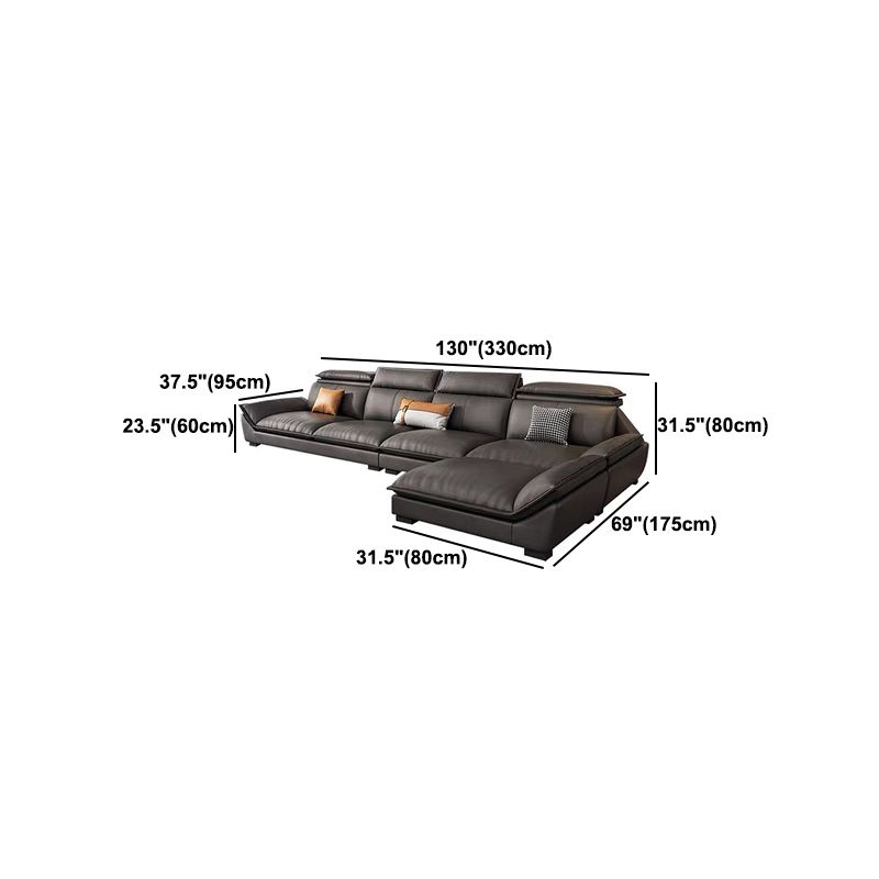 Interior Armrest with Pillow Back Sofa Grey Solid Wood Frame Leather Sofa Bed