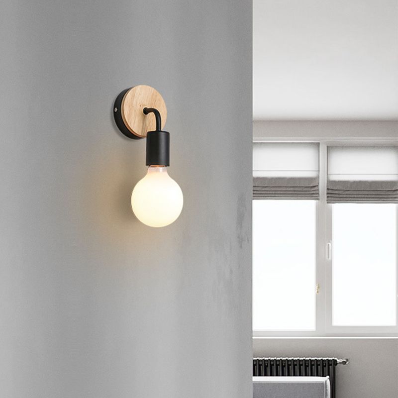Single White/Black Modernism Wall Mounted Sconce Wooden Wall Light