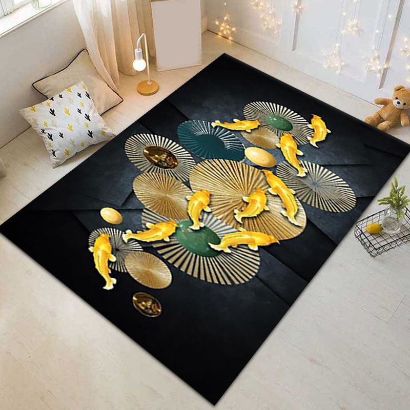 Gold Modern Carpet Fish Polyester Area Carpet Washable Carpet for Living Room