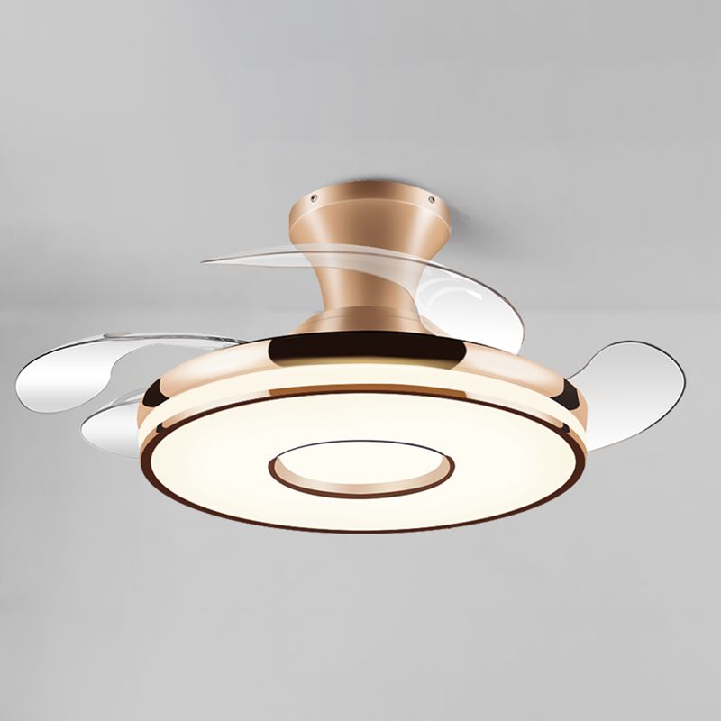 Round Ceiling Fan with Invisible Blades Modern Style Dining Room LED Semi Flush Light