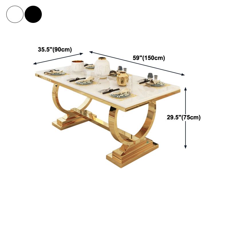 Mesa de comedor de mármol con forma rectangular Glam, mesa de comedor estándar con bases de pedestal dobles