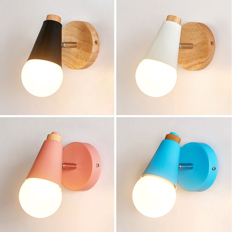 Modern Simple Fashion Style Geometric Shade Wall Sconce Wood 1 Light Sconces