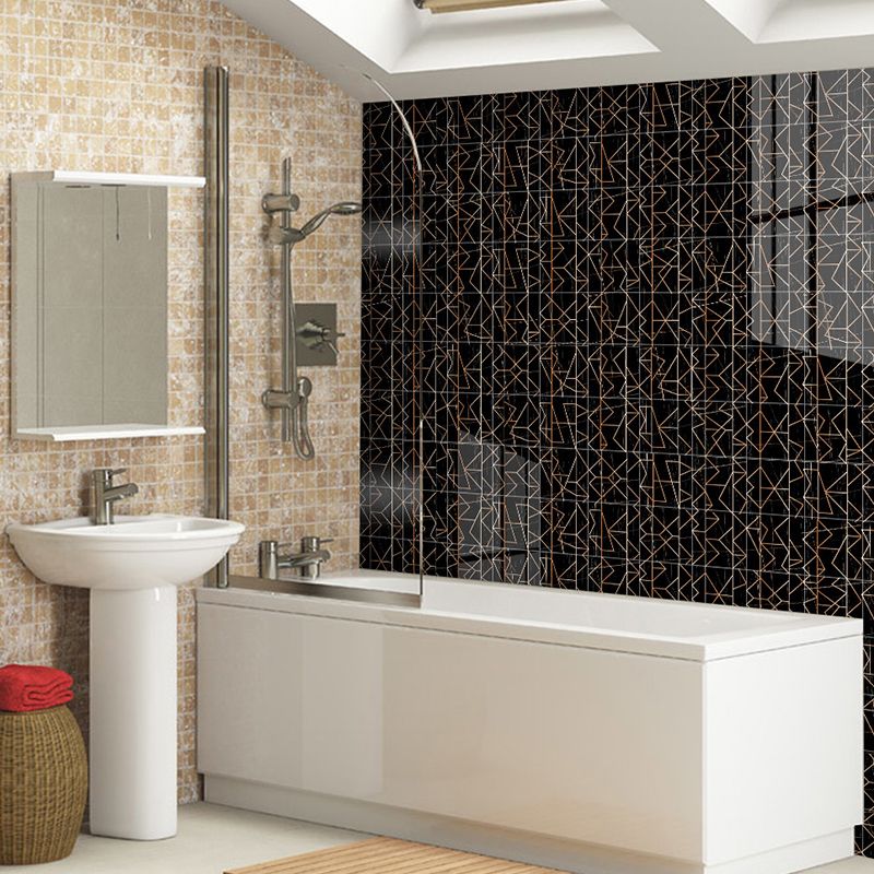 Black Marble Wallpaper Panels Geometric Line Pattern Modern Stick On Wall Art for Home