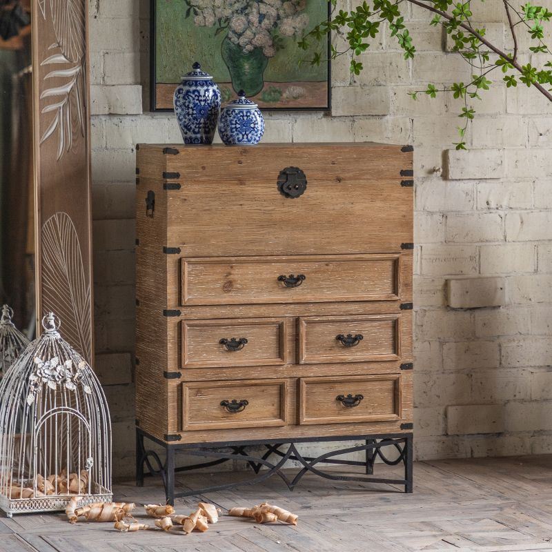 Mid-century Modern Wooden Rectangle Iron Legs Accent Cabinet with Drawer