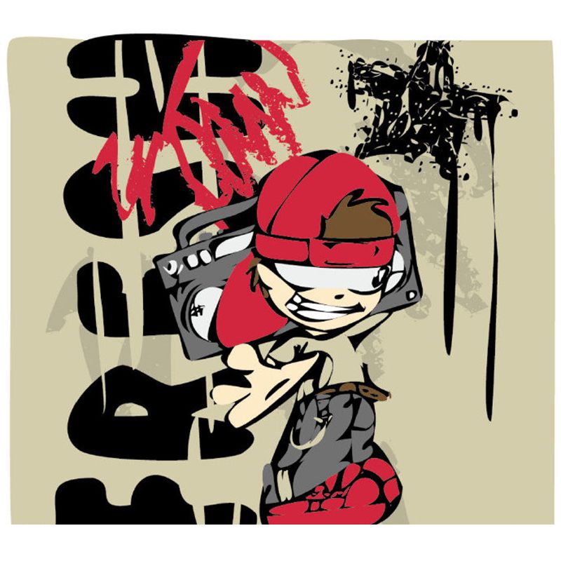 Huge Fashion Graffiti Mural Decal Bedroom Abstract Wall Decor in Pastel Color, Stain Resistant