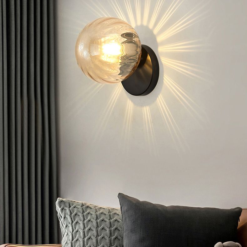 Globe Shade 1 - Light Wall Lighting Fixture in Black / Gold Iron & Glass Wall Fixture