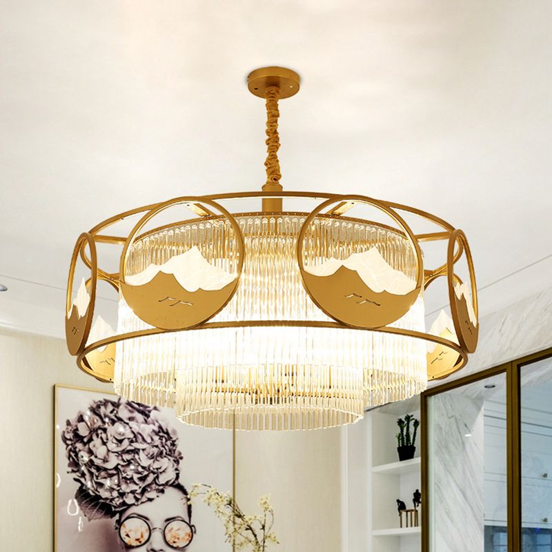 Vierkante/ronde kristallen staven Drop Lamp traditionele 8 lichten zitkamer kroonluchter met goud frame