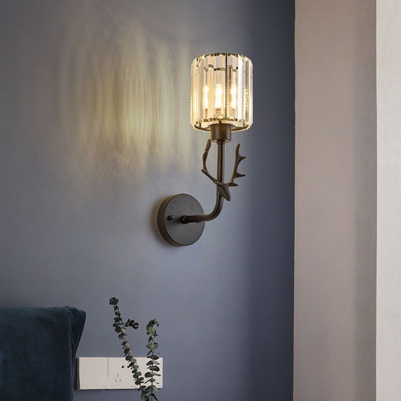 Nordic Style Crystal Wall Light Geometric Wall Sconce with Antler for Bedroom